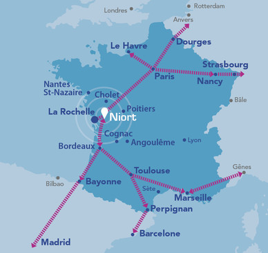 Carte des lignes de Fret passant par Niort Terminal